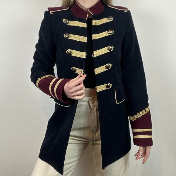 ZARA Velvet Military Jacket Navy Blue Velour Blazer Coat Rare - Picture 10 of 16